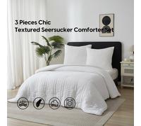 Meeallhome Comforter Set Seersucker Textured Bedding set 200*200cm/50*75cm*2 White
