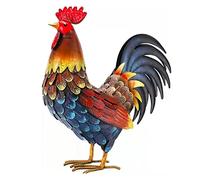 MEEC Metal Cockerel Decor, Metal Chicken Animal Yard Art Lawn Ornament Figures Artwork for Outdoor, Patio, Backyard and Home Kitchen Decoration (Red),32x12x40cm/12.6x4.7x15.7inch