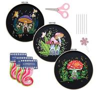 Meecaa 3 Pieces Mushroom Butterfly Flower Embroidery Kit Starter Set, Hand Embroidery Set,Pattern Printed Cross Stitch Set for Beginner Adults, with Embroidery Hoop and Instructions (Mushroom)