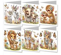 Meecaa 6pcs DIY Diamond Art Christmas Cards Kits Animal Elephant Monkey Deer Lion 5D Crystal Art Card with Envelopes, Postcards for Handmade, Diamond Painting Cards Sets, 15 * 30cm (Animal)