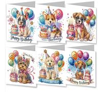 Meecaa 6pcs DIY Diamond Art Christmas Cards Kits Balloon Cake Dog Happy Birthday 5D Crystal Art Card with Envelopes, Postcards for Handmade, Diamond Painting Cards Sets, 15 * 30cm (Balloon Cake)