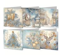 Meecaa 6pcs DIY Diamond Art Christmas Cards Kits Christmas Tree Santa Claus Deer 5D Crystal Art Card with Envelopes, Postcards for Handmade, Diamond Painting Cards Sets, 15 * 30cm (Red Wine)