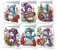 Meecaa 6pcs DIY Diamond Art Christmas Cards Kits Snowman Ice Cream Bird Guitar 5D Crystal Art Card with Envelopes, Postcards for Handmade, Diamond Painting Cards Sets, 15 * 30cm (Snowman)