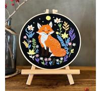 Meecaa Animal Fox Moon Flower Embroidery Kit Starter Set, Hand Embroidery Set,Pattern Printed Cross Stitch Set for Beginner Adults, with Embroidery Hoop and Instructions (Animal)