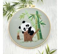Meecaa Animal Panda Bamboo Embroidery Kit Starter Set, Hand Embroidery Set,Pattern Printed Cross Stitch Set for Beginner Adults, with Embroidery Hoop and Instructions (Panda Animal)