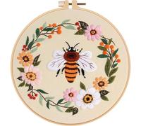 Meecaa Bee Flower Animal Peach Blossom Embroidery Kit Starter Set, Hand Embroidery Set,Pattern Printed Cross Stitch Set for Beginner Adults, with Embroidery Hoop and Instructions (Yellow 4)