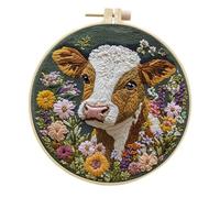 Meecaa Bull Cattle Animal Flower Embroidery Kit Starter Set, Hand Embroidery Set,Pattern Printed Cross Stitch Set for Beginner Adults, with Embroidery Hoop and Instructions (Bull)