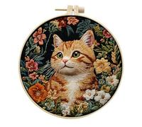 Meecaa Cat Animal Flower Embroidery Kit Starter Set, Hand Embroidery Set,Pattern Printed Cross Stitch Set for Beginner Adults, with Embroidery Hoop and Instructions (Cat)