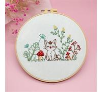 Meecaa Cat Mushroom Flower Embroidery Kit Starter Set, Hand Embroidery Set,Pattern Printed Cross Stitch Set for Beginner Adults, with Embroidery Hoop and Instructions (Cat)