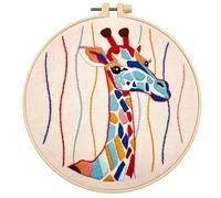 Meecaa Colorful Giraffe Embroidery Kit Starter Set, Hand Embroidery Set,Pattern Printed Cross Stitch Set for Beginner Adults, with Embroidery Hoop and Instructions (Colorful Giraffe)