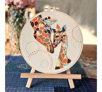 Meecaa Couple Giraffe Animals Embroidery Kit Starter Set, Hand Embroidery Set,Pattern Printed Cross Stitch Set for Beginner Adults, with Embroidery Hoop and Instructions (Couple)