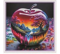 Meecaa Cross Stitch Kits 11 Count Stamped, Apple Landscape Mountains Rivers Embroidery Kit with Accessories Pre Printed (36CMx36CM) (Apple)