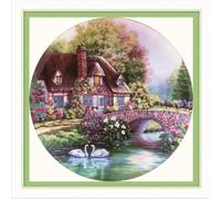 Meecaa Cross Stitch Kits 11 Count Stamped, Bridge Landscape House Villa Swan Embroidery Kit with Accessories Pre Printed (48CMx48CM) (Bridge)