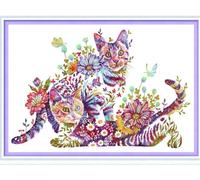 Meecaa Cross Stitch Kits 11 Count Stamped, Cat Flower Animal Butterfly Embroidery Kit with Accessories Pre Printed (40CMx56CM) (Cat 1)