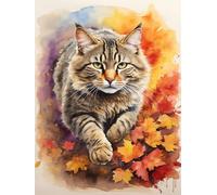 Meecaa Cross Stitch Kits 11 Count Stamped, Cat Flower Animal Maple Leaf Embroidery Kit with Accessories Pre Printed (40CMx50CM) (Cat)
