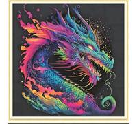 Meecaa Cross Stitch Kits 11 Count Stamped, Colorful Dragon Animal Embroidery Kit with Accessories Pre Printed (36CMx36CM) (Dragon)