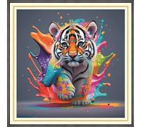 Meecaa Cross Stitch Kits 11 Count Stamped, Colorful Tiger Animal Embroidery Kit with Accessories Pre Printed (36CMx36CM) (Colorful Tiger)