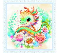 Meecaa Cross Stitch Kits 11 Count Stamped, Dragon Flower Animal Embroidery Kit with Accessories Pre Printed (40CMx40CM) (Dragon)