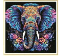 Meecaa Cross Stitch Kits 11 Count Stamped, Elephant Flower Animal Embroidery Kit with Accessories Pre Printed (36CMx36CM) (Elephant 8)