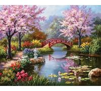 Meecaa Cross Stitch Kits 11 Count Stamped, Landscape Bridge Lake Autumn Flower Embroidery Kit with Accessories Pre Printed (36CMx46CM) (Landscape 1)