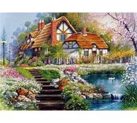 Meecaa Cross Stitch Kits 11 Count Stamped, Landscape Lake Duck House Villa Embroidery Kit with Accessories Pre Printed (36CMx46CM) (Landscape 2)