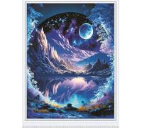 Meecaa Cross Stitch Kits 11 Count Stamped, Landscape Reflection Moon Lake Embroidery Kit with Accessories Pre Printed (36CMx46CM) (Landscape)