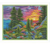 Meecaa Cross Stitch Kits 11 Count Stamped, Mountain Landscape Embroidery Kit with Accessories Pre Printed (40CMx50CM) (Mountain)