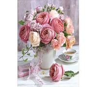 Meecaa Cross Stitch Kits 11 Count Stamped, Pink Flower Rose Embroidery Kit with Accessories Pre Printed (36CMx46CM) (Flower)