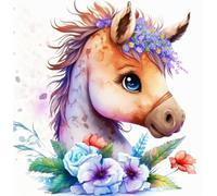 Meecaa Cross Stitch Kits 11 Count Stamped, Pony Flower Animal Embroidery Kit with Accessories Pre Printed (40CMx40CM) (Pony)