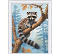 Meecaa Cross Stitch Kits 11 Count Stamped, Raccoon Animal Tree Embroidery Kit with Accessories Pre Printed (40CMx55CM) (Raccoon)