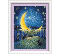 Meecaa Cross Stitch Kits 11 Count Stamped, Starry Sky Van Gogh Moon Niron River Embroidery Kit with Accessories Pre Printed (30CMx40CM) (Starry Sky)