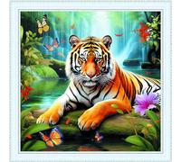 Meecaa Cross Stitch Kits 11 Count Stamped, Tiger Animal Butterfly Waterfall Embroidery Kit with Accessories Pre Printed (40CMx40CM) (Tiger)