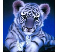 Meecaa Cross Stitch Kits 11 Count Stamped, Tiger Animal Cub Butterfly Embroidery Kit with Accessories Pre Printed (36CMx36CM) (Tiger)
