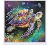 Meecaa Cross Stitch Kits 11 Count Stamped, Turtle Animal Sea Embroidery Kit with Accessories Pre Printed (36CMx36CM) (Turtle)