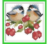 Meecaa Cross Stitch Kits 14 Count Stamped, Berry Tree Bird Animal Embroidery Kit with Accessories Pre Printed(15×16CM (Berry Tree)