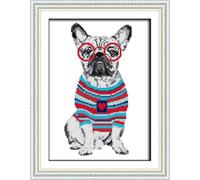 Meecaa Cross Stitch Kits 14 Count Stamped, Bulldog Dog Animal Embroidery Kit with Accessories Pre Printed（27×34cm (Bulldog)