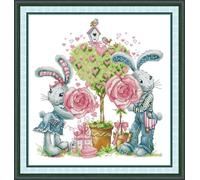 Meecaa Cross Stitch Kits 14 Count Stamped, Bunny Rose Tree Love Embroidery Kit with Accessories Pre Printed（38×41CM (Bunny)