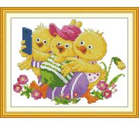 Meecaa Cross Stitch Kits 14 Count Stamped, Chicken Animal Flower Embroidery Kit with Accessories Pre Printed（28×21CM (Chicken)