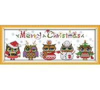 Meecaa Cross Stitch Kits 14 Count Stamped, Christmas owl Christmas Tree Animal Embroidery Kit with Accessories Pre Printed（48×18CM (Christmas Owl)