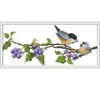 Meecaa Cross Stitch Kits 14 Count Stamped, Feed Bird Berry Embroidery Kit with Accessories Pre Printed(35×17CM (Feeding)