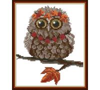 Meecaa Cross Stitch Kits 14 Count Stamped, Owl Branch Embroidery Kit with Accessories Pre Printed（19×22CM (Owl 6)