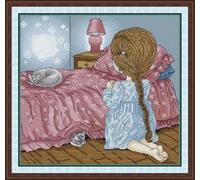 Meecaa Cross Stitch Kits 14 Count Stamped, Prayer Girl Bed Room Belief Embroidery Kit with Accessories Pre Printed（36×34CM (Prayer)