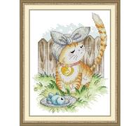 Meecaa Cross Stitch Kits 14 Count Stamped, Rebellious Kitten Cute Animal Embroidery Kit with Accessories Pre Printed（19×26CM (Rebellious Kitten)