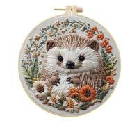 Meecaa Cute Animal Flower Hedgehog Embroidery Kit Starter Set, Hand Embroidery Set,Pattern Printed Cross Stitch Set for Beginner Adults, with Embroidery Hoop and Instructions (Cute)