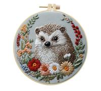 Meecaa Cute Animal Flower Hedgehog Embroidery Kit Starter Set, Hand Embroidery Set,Pattern Printed Cross Stitch Set for Beginner Adults, with Embroidery Hoop and Instructions (Cute 1)