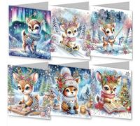 Meecaa Deer Dog Fish 6pcs Handmade 5D Diamond Painting Christmas Greeting Cards for Adults, DIY Diamond Art Postcards for Friends Family Lover Gift (15CMx30CM) (Deer)