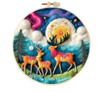 Meecaa Deer Starry Sky Christmas Tree DIY Needle Felting Kit for Beginners, Including Wool Felt Supplies, Embroidery Hoops,Beautiful Wool Painting and Needle Felting Tools (Tree)