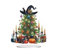 Meecaa DIY Diamond Desktop Ornament Kit Christmas Tree Cat Hat Pumpkin Special Shaped Crystal Diamond Painting Tabletop Ornaments Single Sided Diamond Home Decor (Christmas Tree)