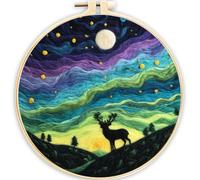 Meecaa DIY Needle Felting Kit for Beginners,Aurora Deer Landscape Including Wool Felt Supplies, Embroidery Hoops,Beautiful Wool Painting and Needle Felting Tools (Aurora)