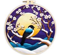 Meecaa DIY Needle Felting Kit for Beginners,Bird Animal Moon Flower Including Wool Felt Supplies, Embroidery Hoops,Beautiful Wool Painting and Needle Felting Tools (Bird)